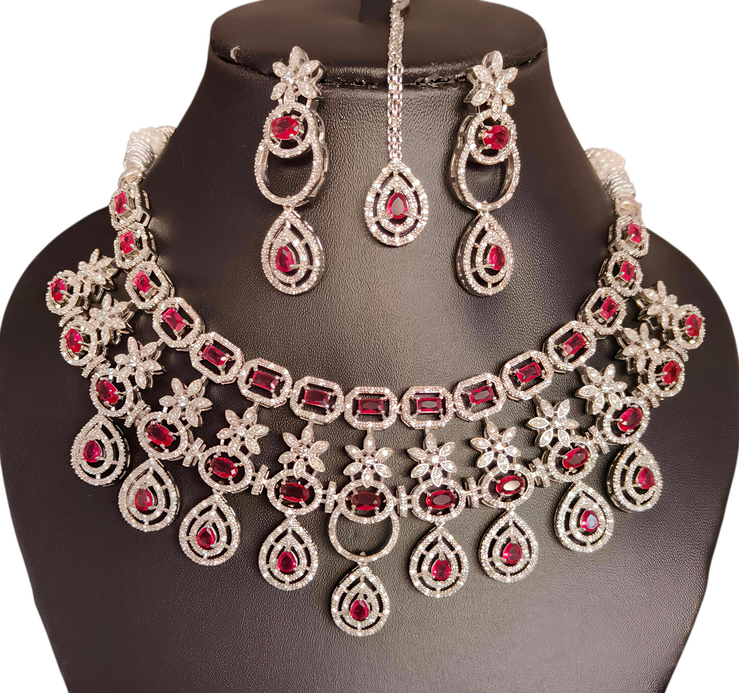 PREENAZ AD Ruby Statement Necklace Set