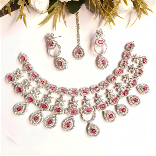 PREENAZ AD Ruby Statement Necklace Set