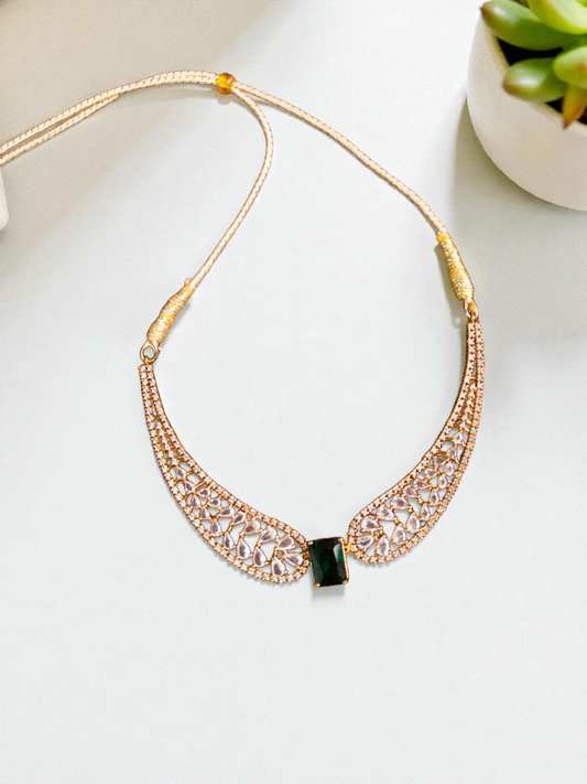 “Emerald Radiance Gold-Plated Necklace Set”