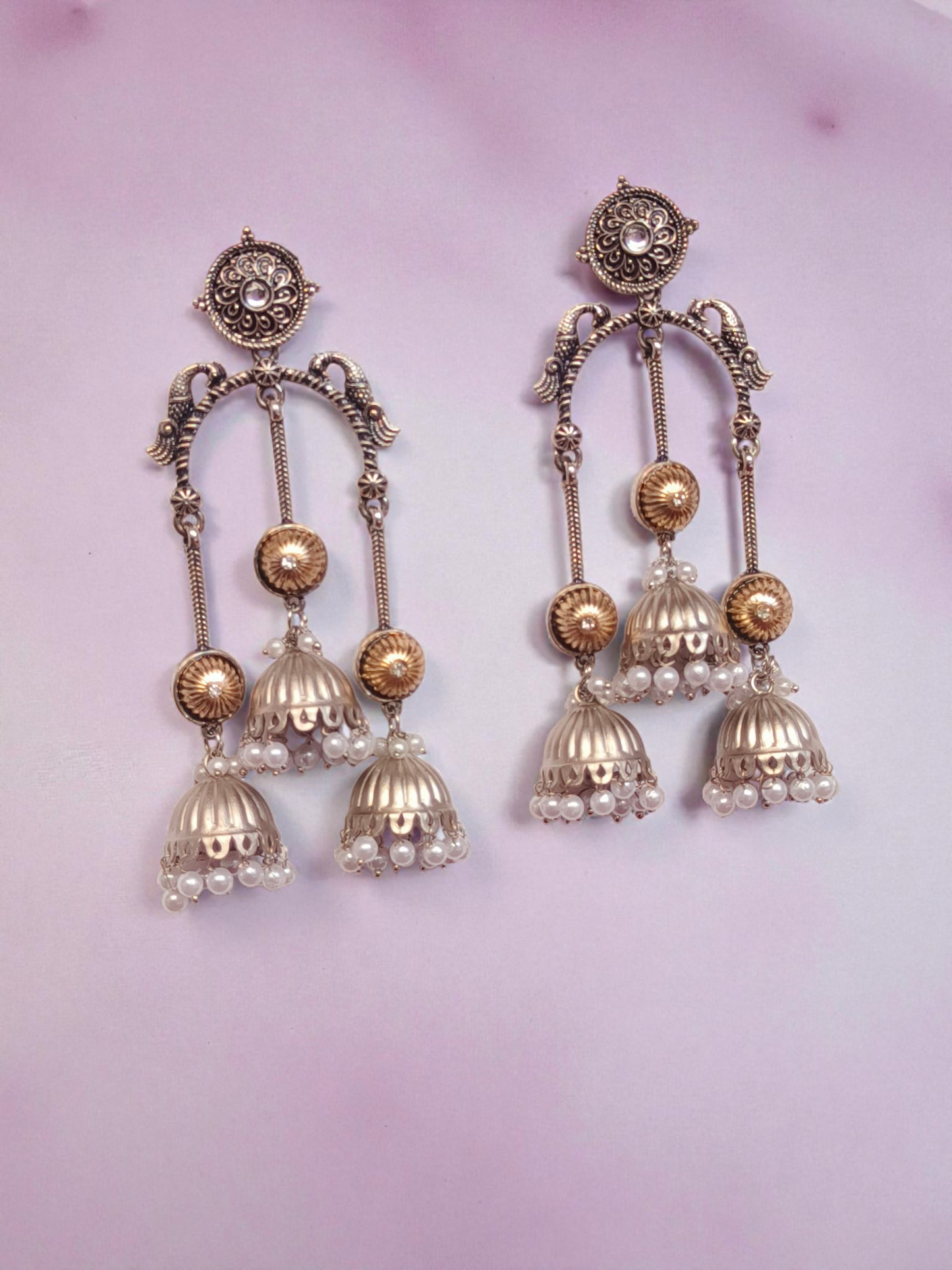 Preenaz Antique Silver Dual Tone Jhumka