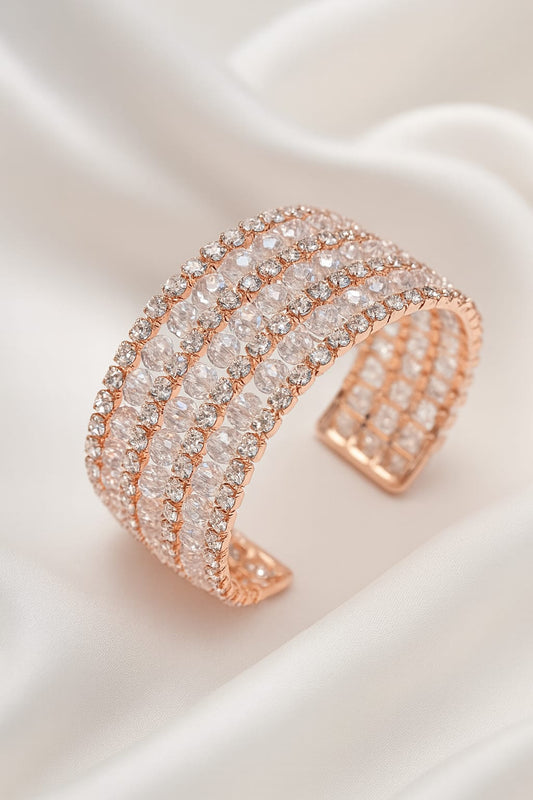 Rose Gold Crystal-Studded Statement Cuff Bracelet