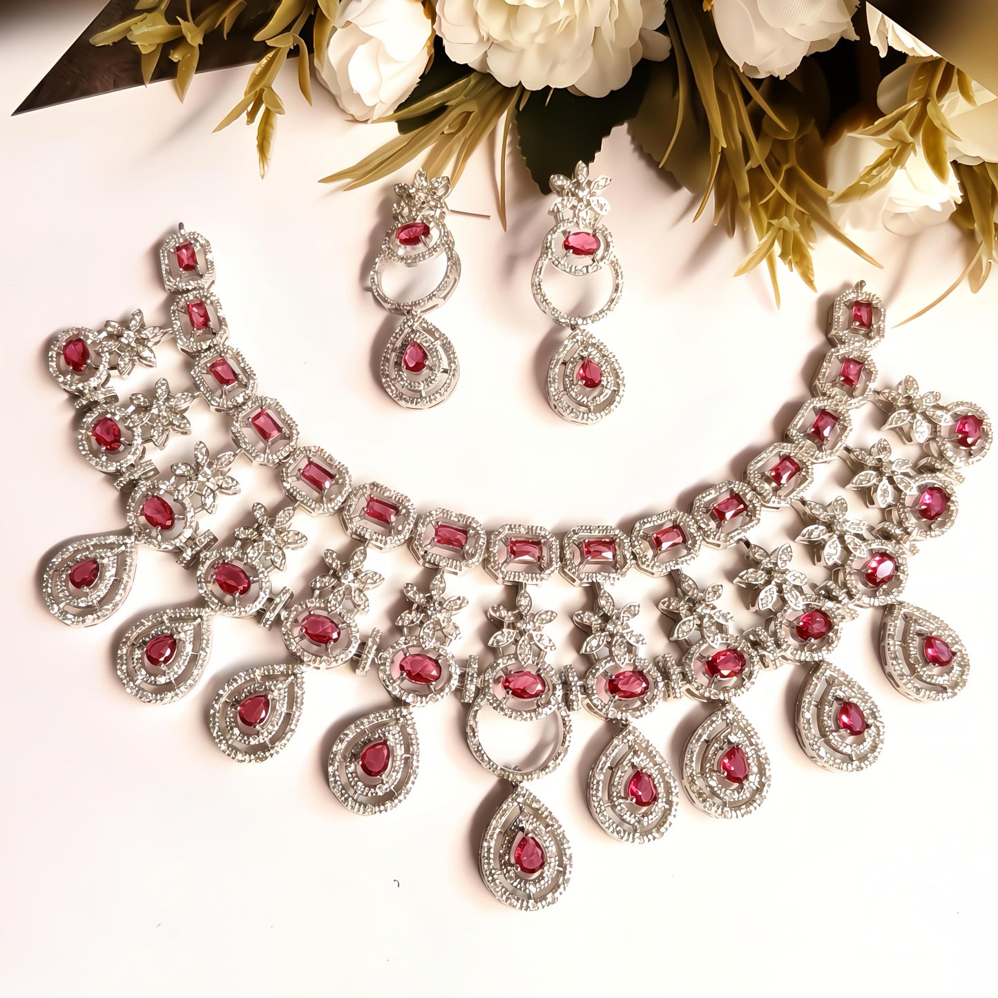 PREENAZ AD Ruby Statement Necklace Set