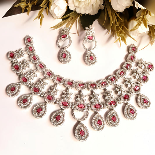 PREENAZ AD Ruby Statement Necklace Set