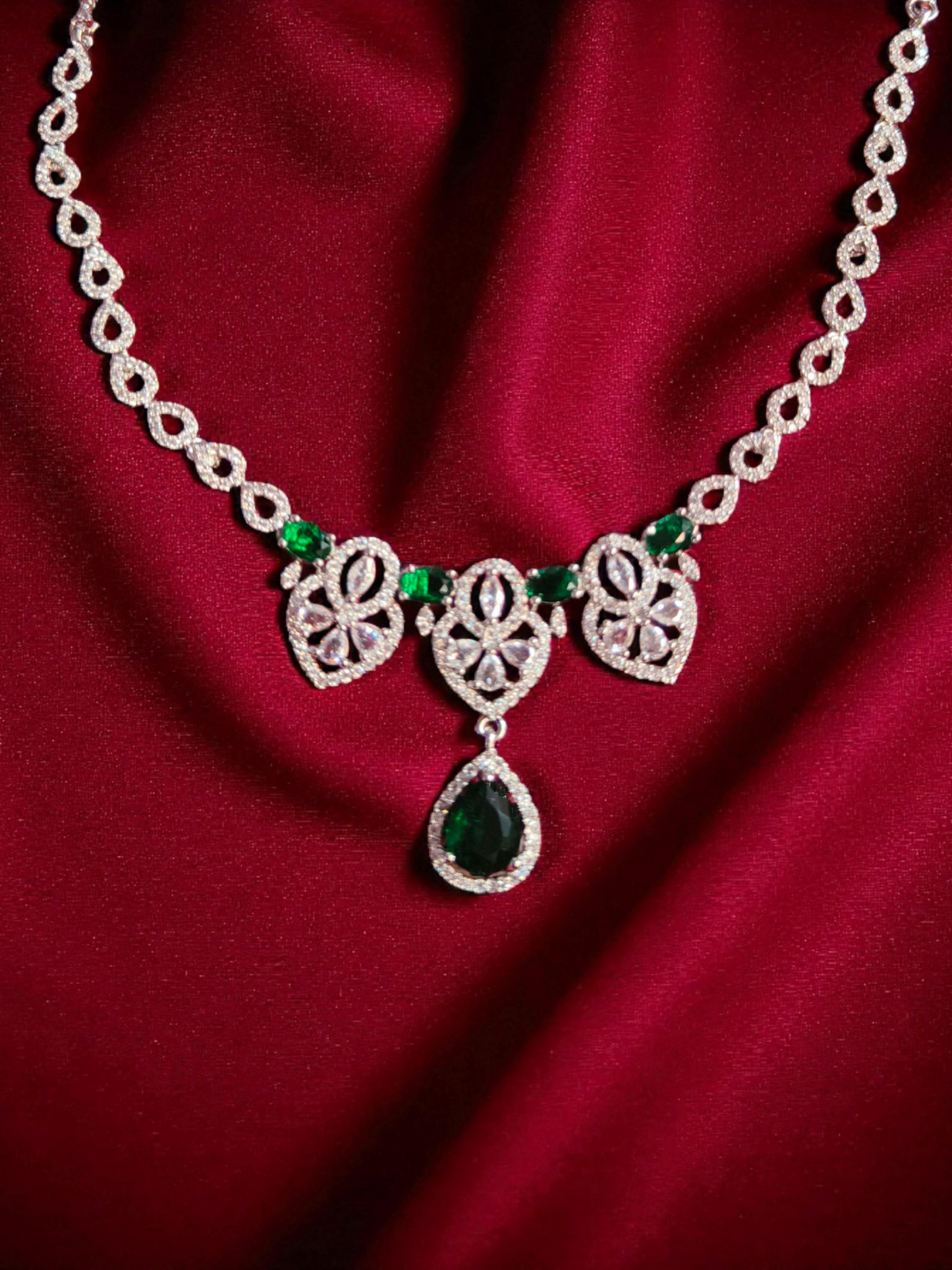 Rhodium-Plated AD Necklace Set