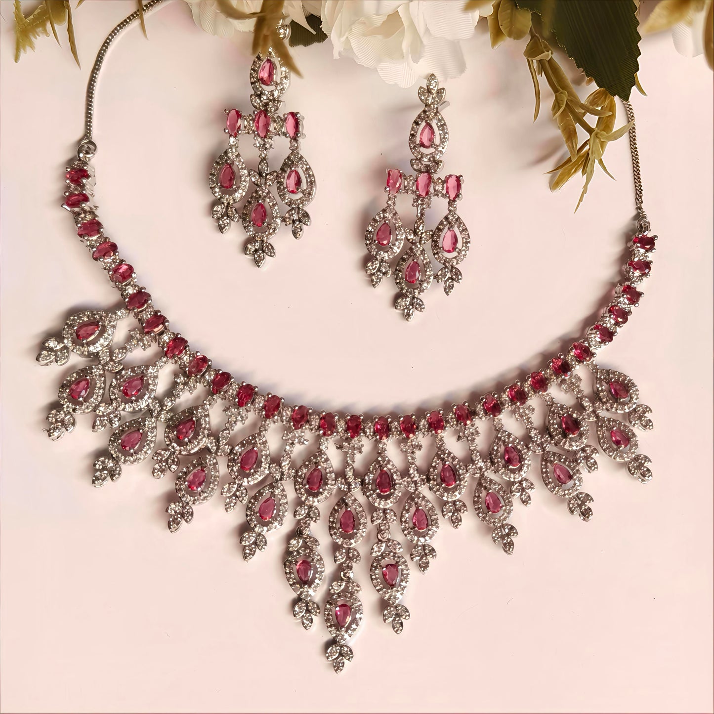 PREENAZ Rose pink Royal necklace set